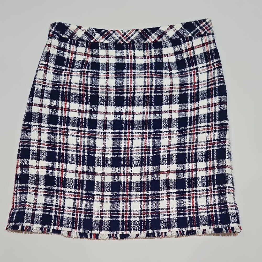 Brooks Brothers Navy & White Plaid Tweed Skirt - Size 8